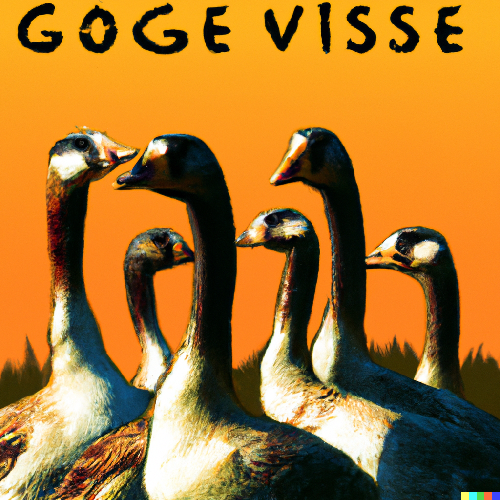 Prompt: "abstract album cover for prog metal rock band, "Goose Village"
